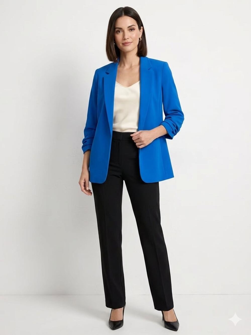 NWT Chicos Notched Lapel Ruched Sleeve Blazer Turkish Sea Cobalt Blue Sz 16